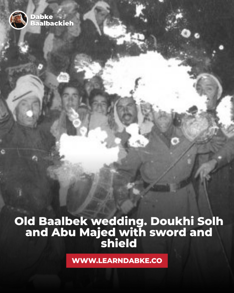 Old Baalbek wedding. Doukhi Solh and Abu Majed with sword and shield