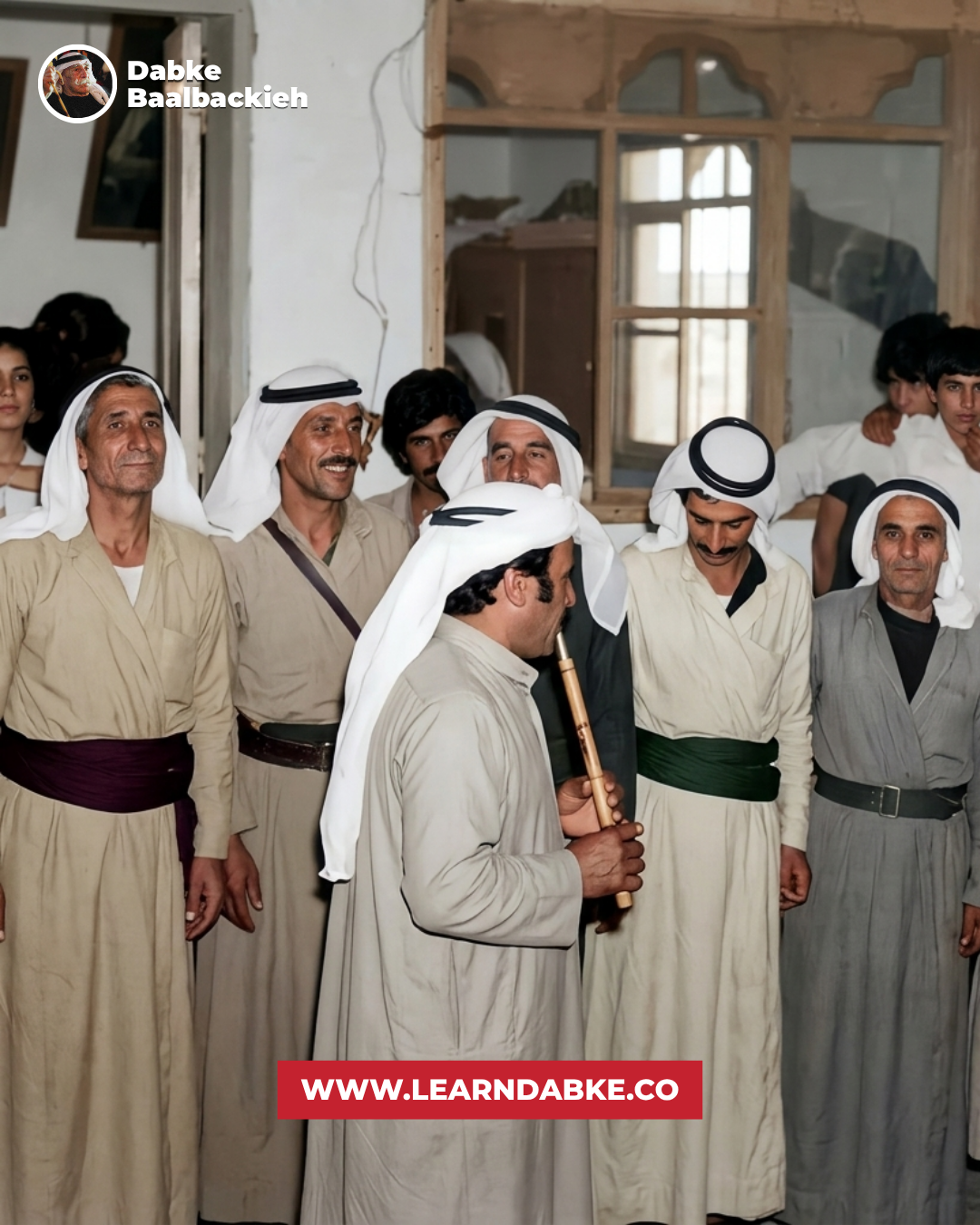 Left to Right: Abu Mustafa Shalha, Walid Solh, Abu Yehya , Ali Hlehel, Abu Majed, Mohammed Rashid Solh, -Restored by Zorba Academy