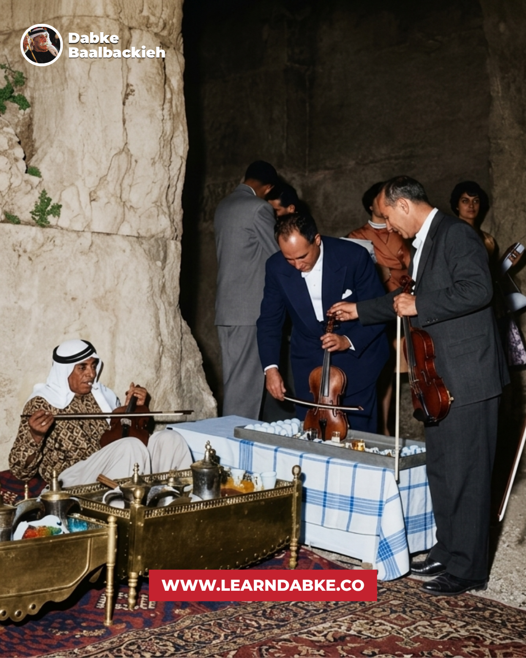 European musicians enjoying Arabic coffee, Baalbek festival nights-Restored by Zorba Academy