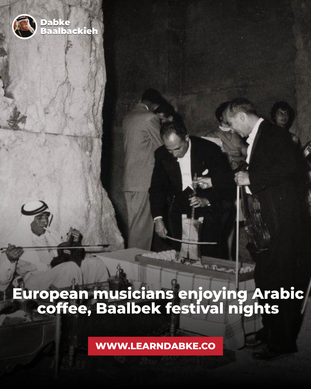 European musicians enjoying Arabic coffee, Baalbek festival nights