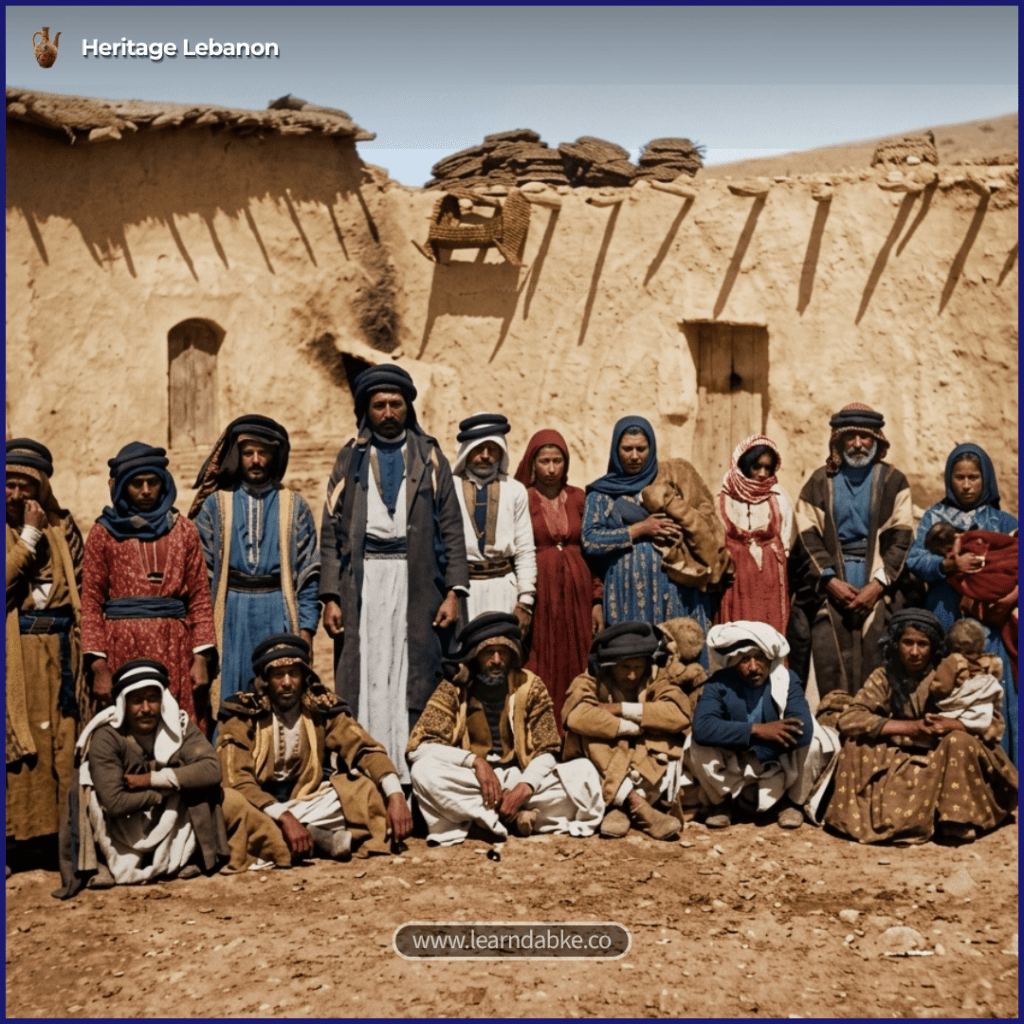 Christians in Ras Baalbek, 1899 A historical photograph from the archive of Baron Max von Oppenheim, showing Christians in the village of Ras Baalbek and offering a rare glimpse into rural life and traditional dress in the late Ottoman period. @heritage.lebanon | [www.learndabke.co](http://www.learndabke.co)