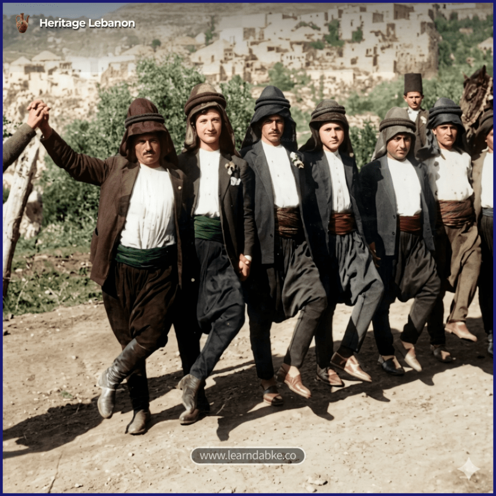 Lebanese Dabke, Around 1910 An early glimpse of Lebanese Dabke as a social tradition, rooted in village life, collective rhythm, and the shared memory of people gathering through music and movement. @heritage.lebanon | [www.learndabke.co](http://www.learndabke.co)