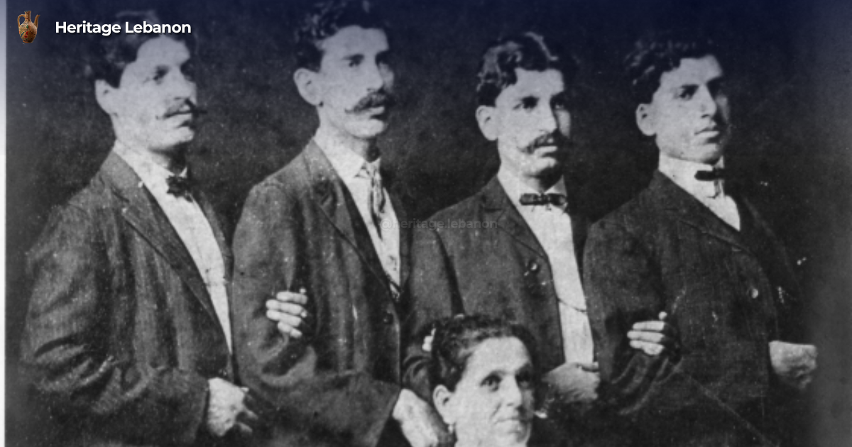 Commour Ellis and her sons after their immigration journey from Mount Lebanon to the United States. In 1892, Commour immigrated to New London, Connecticut, from Mount Lebanon, Syria, with her sons George and Michael. In 1901, she and her five sons moved to Meridian, Mississippi, where they joined her brother. They later moved again in 1908 to Port Gibson, Mississippi, where they opened a mercantile business on Main Street. Pictured here is Commour Ellis seated, with her sons from left to right: James, George, Michael, and Sam. John, another son, is not pictured.
@heritage.lebanon